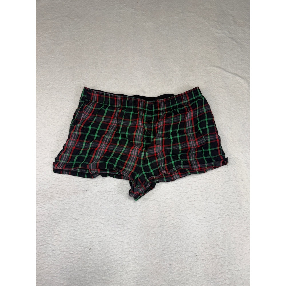 Victorias Secret PINK Plaid Pajama Shorts Red Green Gold Logo Sleepwear Small - Picture 3 of 6